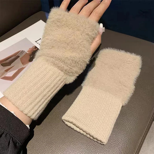 1 Pair Winter Women's Warm Gloves, Half Cut Open Finger Knitted Gloves, Cute and Versatile, Suitable For Outdoor Cycling