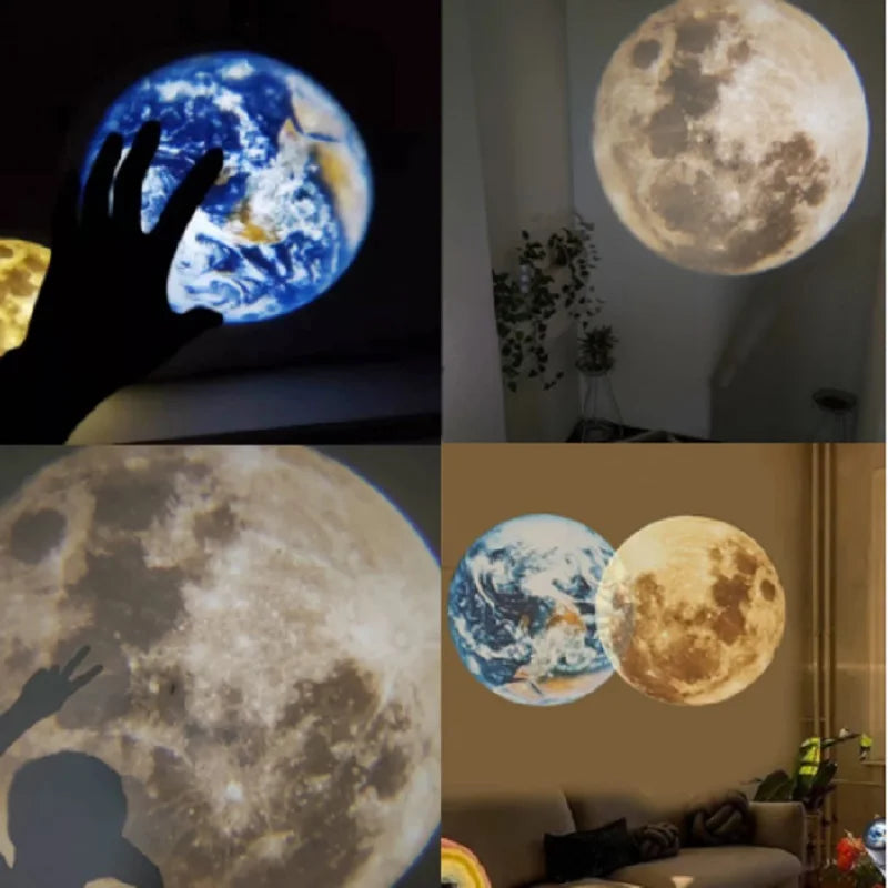 Earth Moon Projector Star Projection Lamp Planet Night Light Rechargeable LED Lamp Background Atmosphere Room Decor Nightlights