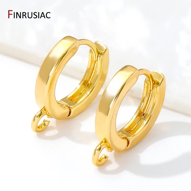 18K Gold Plated Brass Simple Round Earring Hooks With Loop,Ear Wire Hooks Fixtures For DIY Jewelry Making Components