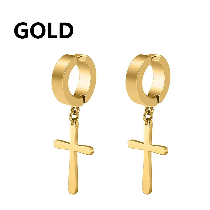 1Pair Fashion Cross Pendant Ear Clip Non Piercing Earrings Fake Earrings Gift for Men Women Jewelry