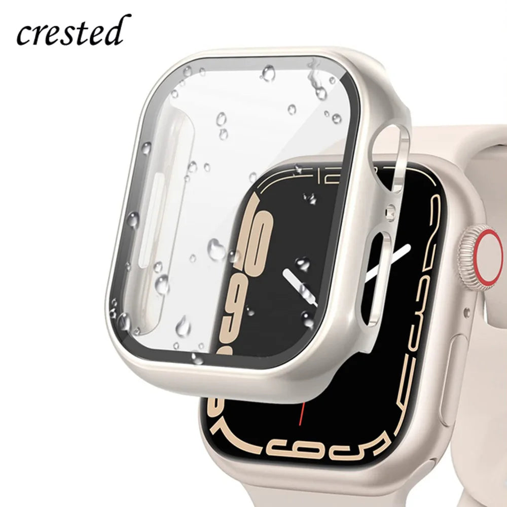 Glass+Cover For Apple Watch case 44mm 40mm 45mm 41mm 42mm 38mm iWatch 8 3 7 SE Screen Protector Apple watch series 9 Accessories