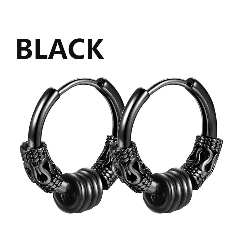 1 Pairs Punk Stainless Steel Stud Earrings Black Earrings Set For Men Women Vintage Hip Hop Piercing Ear Jewelry