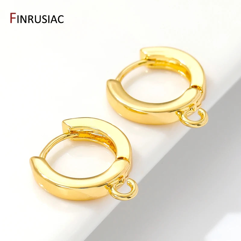 18K Gold Plated Brass Simple Round Earring Hooks With Loop,Ear Wire Hooks Fixtures For DIY Jewelry Making Components