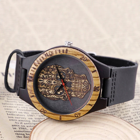 Carving Patterns Cool Skeleton Quartz Belt Wooden Watch Men's Personalized Leisure Fashion Customized Accessories Clock Watch