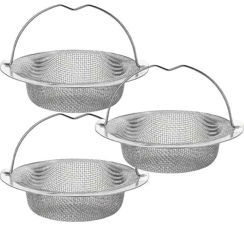 1/3pcs Kitchen Sink Strainer With Handle & Stopper Replacement Drain Basket Stainless Steel Mesh Filter Waste Hole