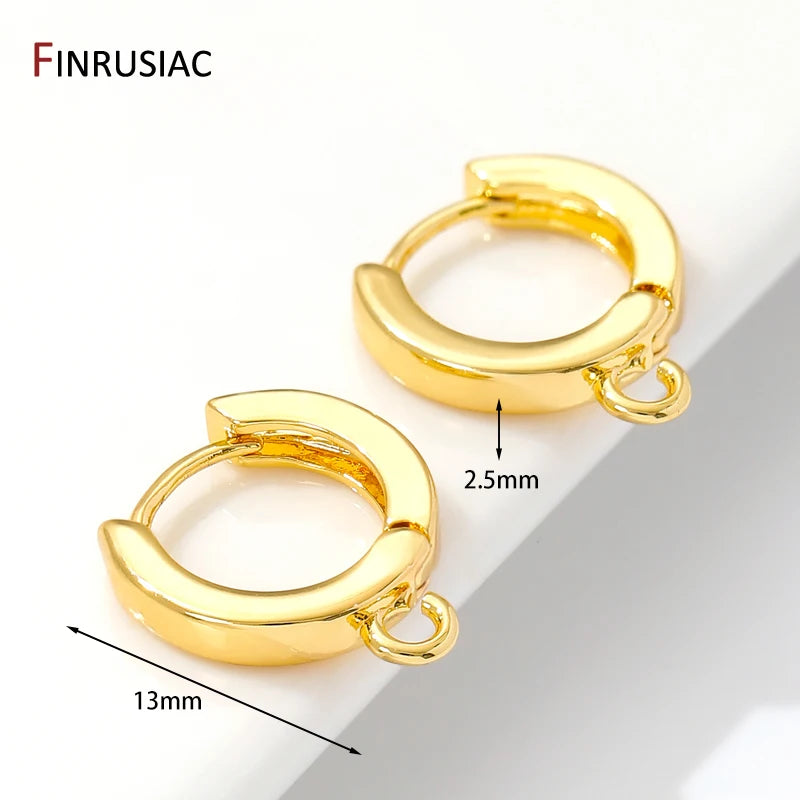 18K Gold Plated Brass Simple Round Earring Hooks With Loop,Ear Wire Hooks Fixtures For DIY Jewelry Making Components