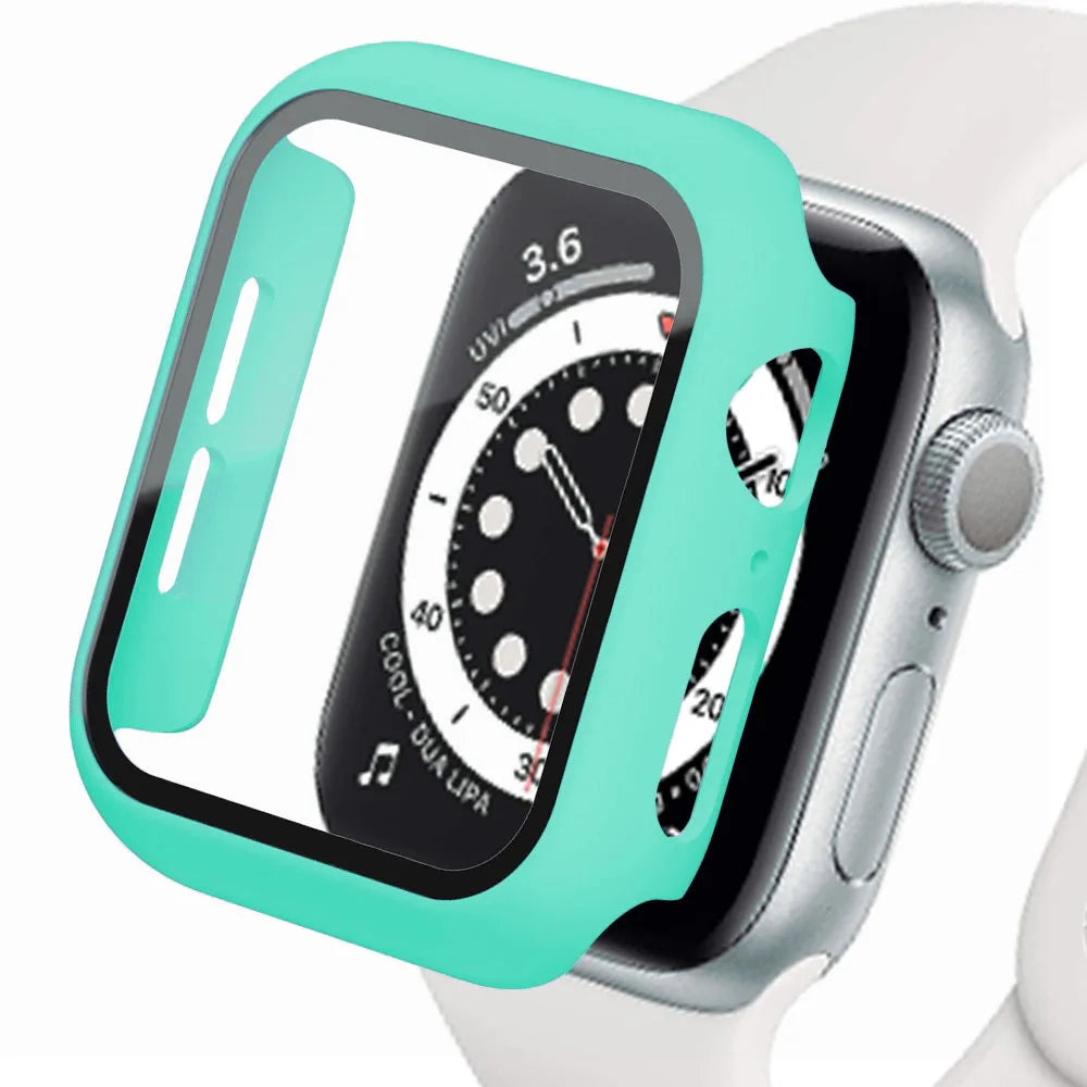 Glass+Cover For Apple Watch case 44mm 40mm 45mm 41mm 42mm 38mm iWatch 8 3 7 SE Screen Protector Apple watch series 9 Accessories