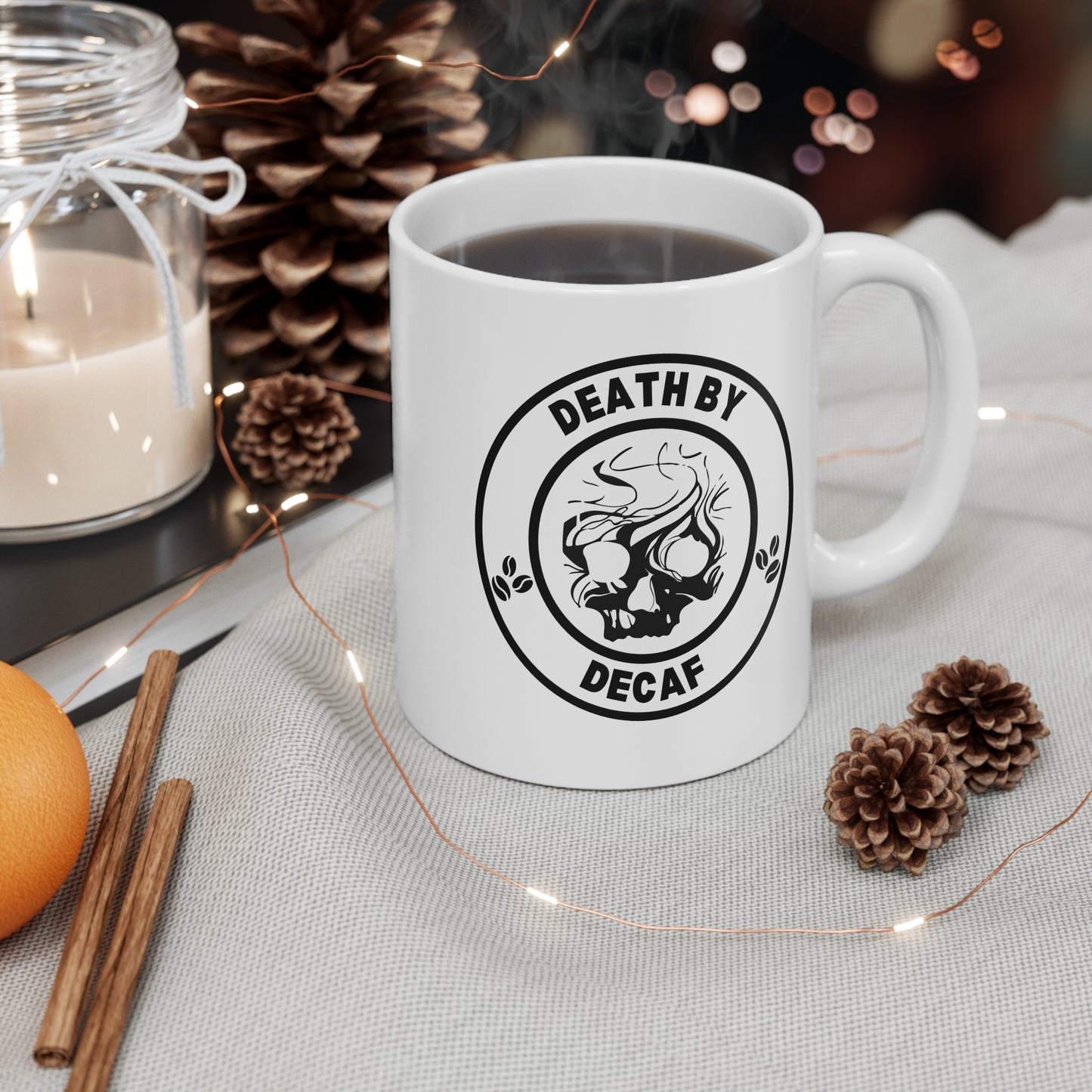 Death by Decaf Mug 11oz - Perfect for Coffee Lovers & Gift for Halloween