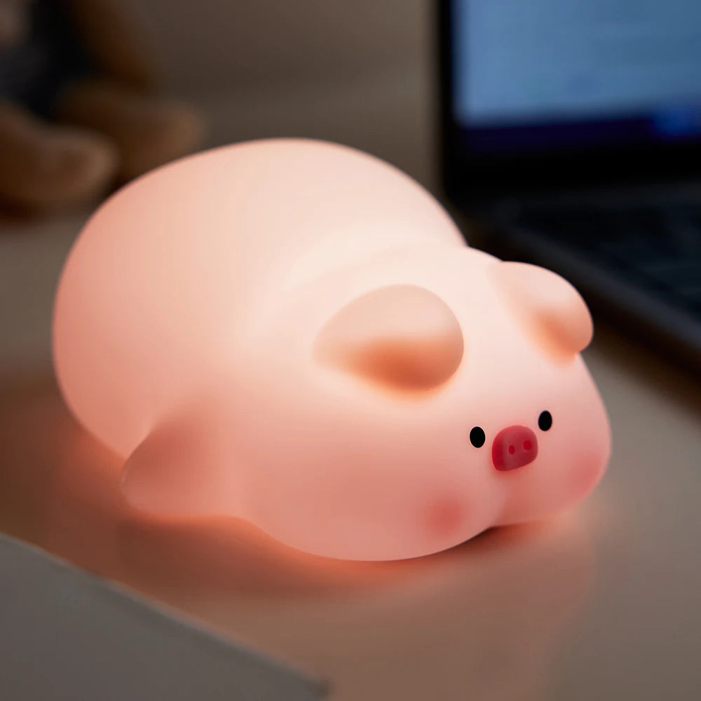 Pink Piggy Night Light Cute LED Silicone Night Lamp Indoor Atmosphere Pat Lamp Room Decoration USB Children's Night Light Gift