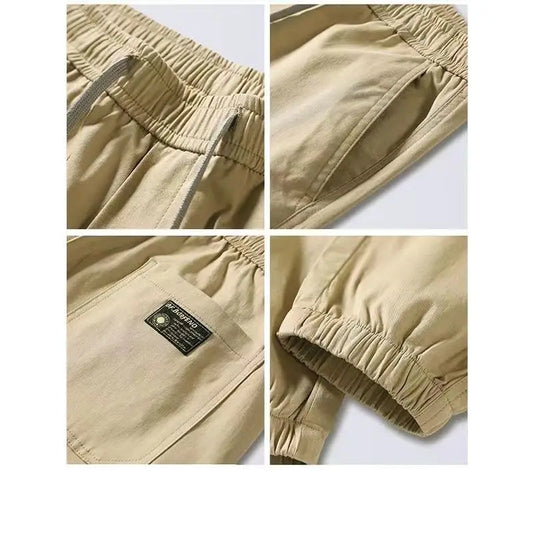 Spring Summer Solid Color Patch Men's Cargo Pants Classic Multiple Pockets Waist Drawstring Street Casual Male Trousers 2023