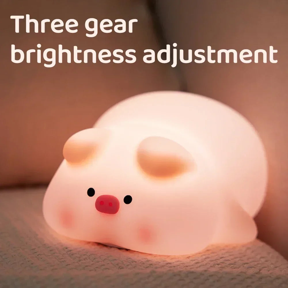 Pink Piggy Night Light Cute LED Silicone Night Lamp Indoor Atmosphere Pat Lamp Room Decoration USB Children's Night Light Gift