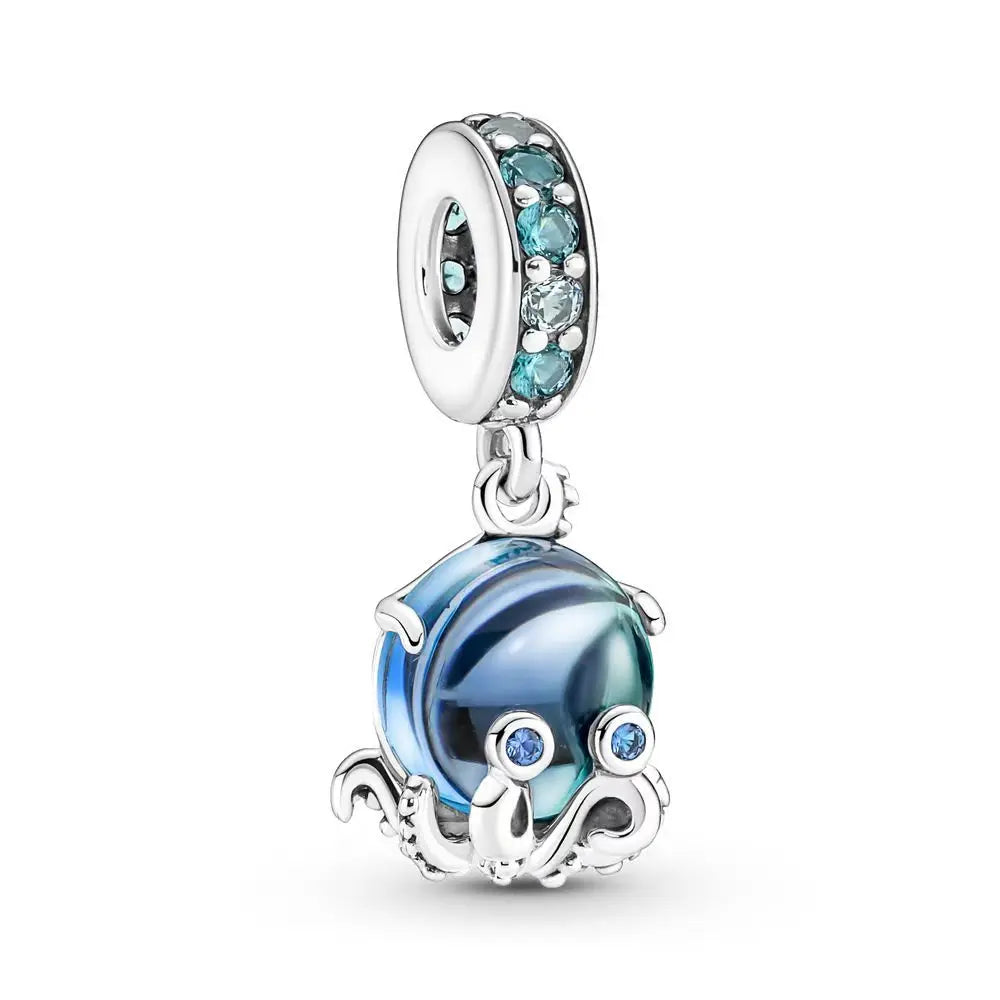 925 Silver Plated Colorful Accessories Jewelry Women Murano Glass Pink And Blue Sea Turtle Dangle Charm Fit Brand Bracelet