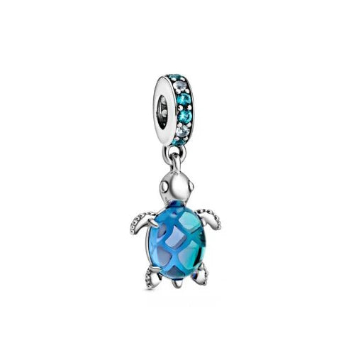 925 Silver Plated Colorful Accessories Jewelry Women Murano Glass Pink And Blue Sea Turtle Dangle Charm Fit Brand Bracelet