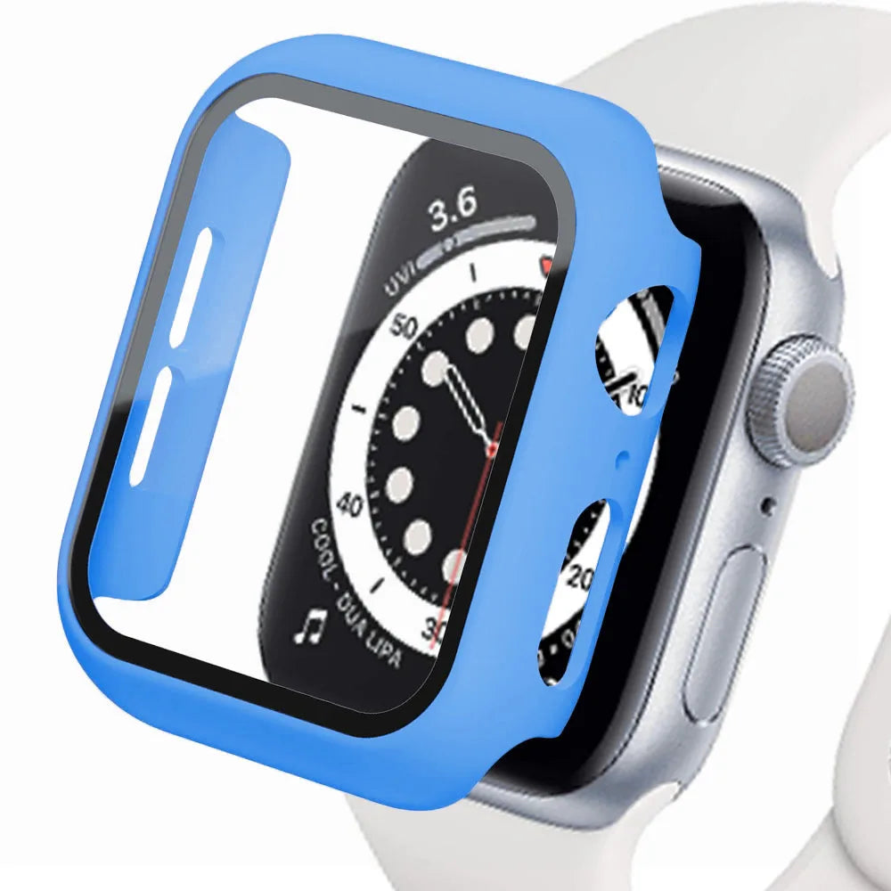 Glass+Cover For Apple Watch case 44mm 40mm 45mm 41mm 42mm 38mm iWatch 8 3 7 SE Screen Protector Apple watch series 9 Accessories